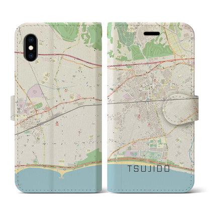【辻堂（神奈川県）】地図柄iPhoneケース（手帳タイプ）ナチュラル・iPhone XS / X 用