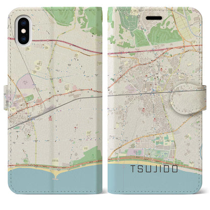 【辻堂（神奈川県）】地図柄iPhoneケース（手帳タイプ）ナチュラル・iPhone XS Max 用