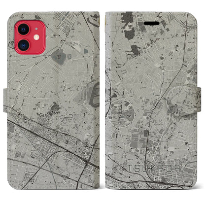 【塚田（千葉県）】地図柄iPhoneケース（手帳タイプ）モノトーン・iPhone 11 用