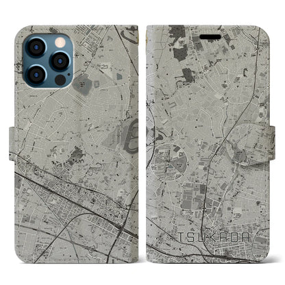 【塚田（千葉県）】地図柄iPhoneケース（手帳タイプ）モノトーン・iPhone 12 / 12 Pro 用