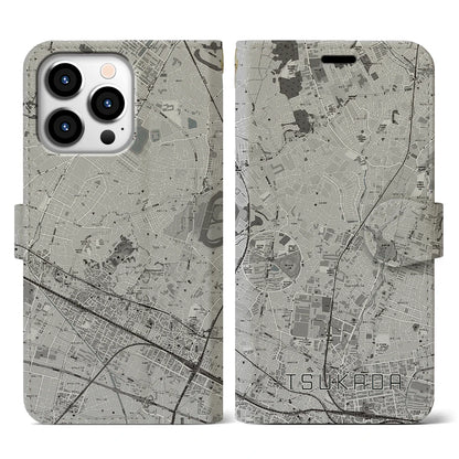 【塚田（千葉県）】地図柄iPhoneケース（手帳タイプ）モノトーン・iPhone 13 Pro 用