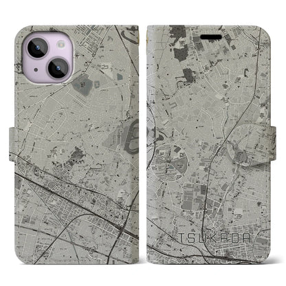 【塚田（千葉県）】地図柄iPhoneケース（手帳タイプ）モノトーン・iPhone 14 用