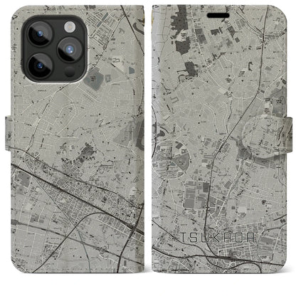 【塚田（千葉県）】地図柄iPhoneケース（手帳タイプ）モノトーン・iPhone 15 Pro Max 用