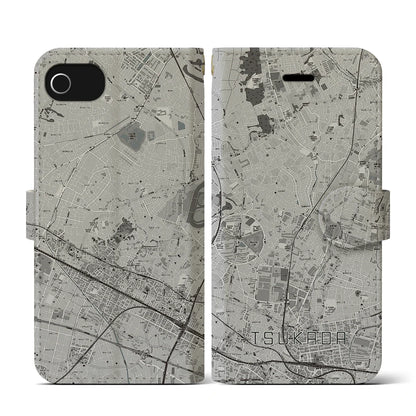 【塚田（千葉県）】地図柄iPhoneケース（手帳タイプ）モノトーン・iPhone SE（第3 / 第2世代） / 8 / 7 / 6s / 6 用