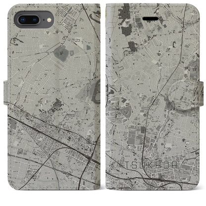 【塚田（千葉県）】地図柄iPhoneケース（手帳タイプ）モノトーン・iPhone 8Plus /7Plus / 6sPlus / 6Plus 用