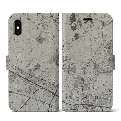 【塚田（千葉県）】地図柄iPhoneケース（手帳タイプ）モノトーン・iPhone XS / X 用