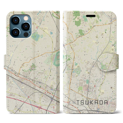 【塚田（千葉県）】地図柄iPhoneケース（手帳タイプ）ナチュラル・iPhone 12 / 12 Pro 用