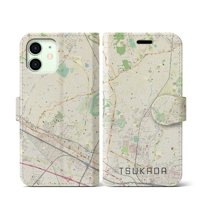 【塚田（千葉県）】地図柄iPhoneケース（手帳タイプ）ナチュラル・iPhone 12 mini 用