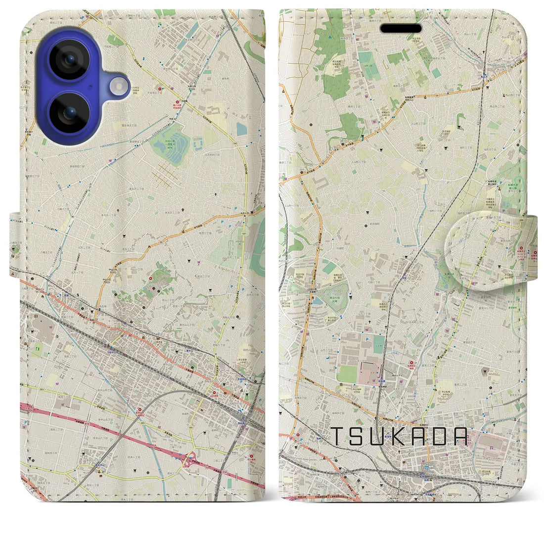 【塚田(千葉県)】地図柄iPhoneケース(手帳タイプ)ナチュラル・iPhone 16 Pro Max 用