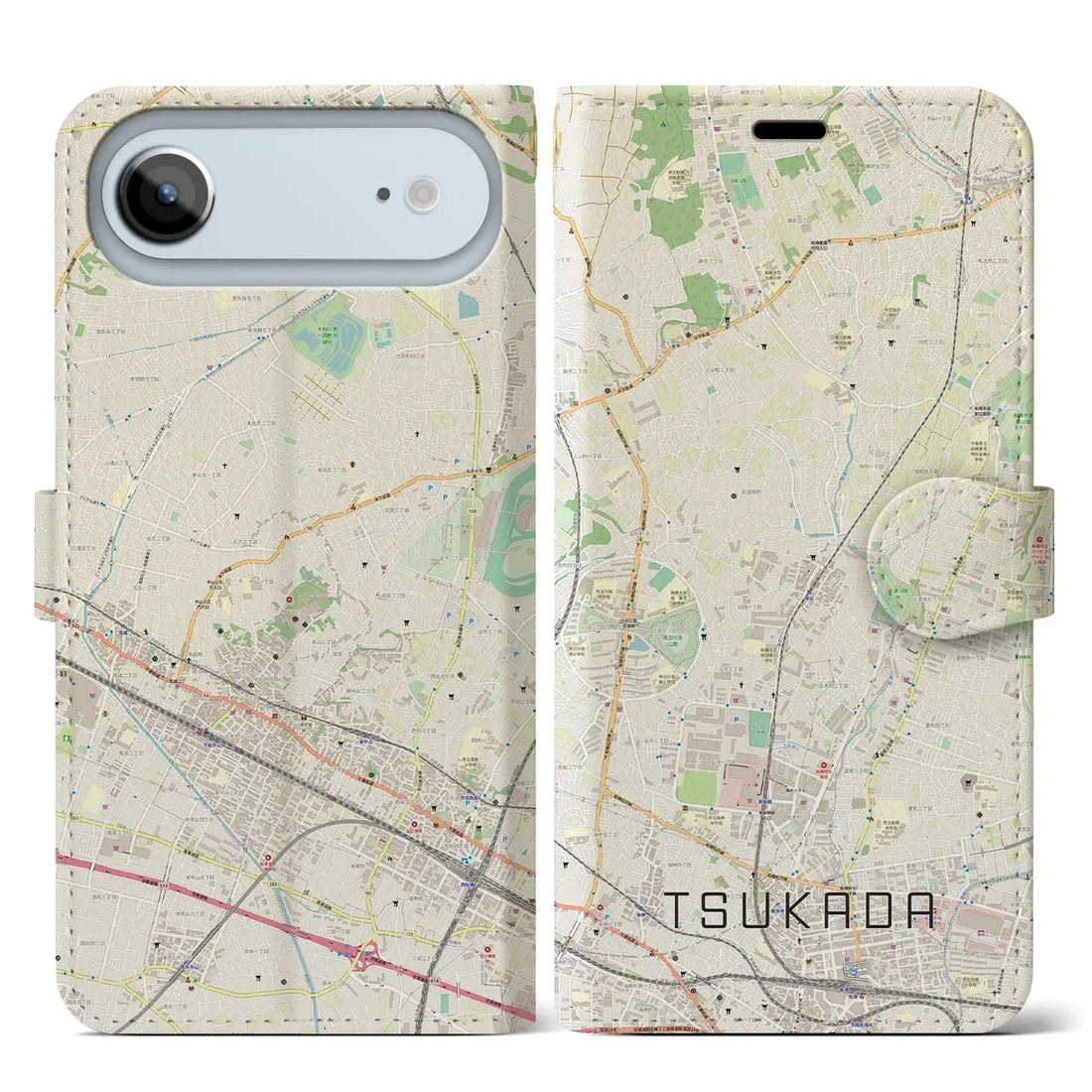 【塚田（千葉県）】地図柄iPhoneケース（手帳タイプ）モノトーン・iPhone 17 Pro Max 用