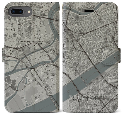 【塚本（大阪府）】地図柄iPhoneケース（手帳タイプ）モノトーン・iPhone 8Plus /7Plus / 6sPlus / 6Plus 用