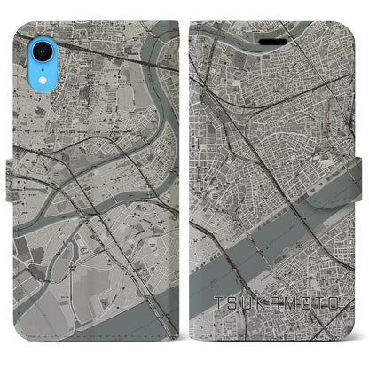 【塚本（大阪府）】地図柄iPhoneケース（手帳タイプ）モノトーン・iPhone XR 用
