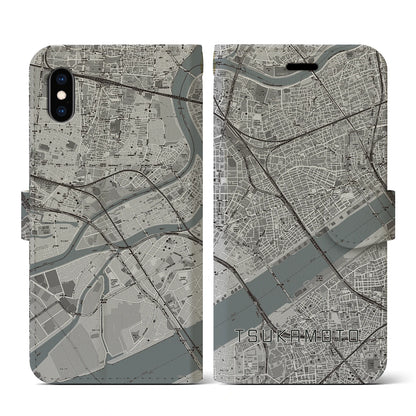【塚本（大阪府）】地図柄iPhoneケース（手帳タイプ）モノトーン・iPhone XS / X 用