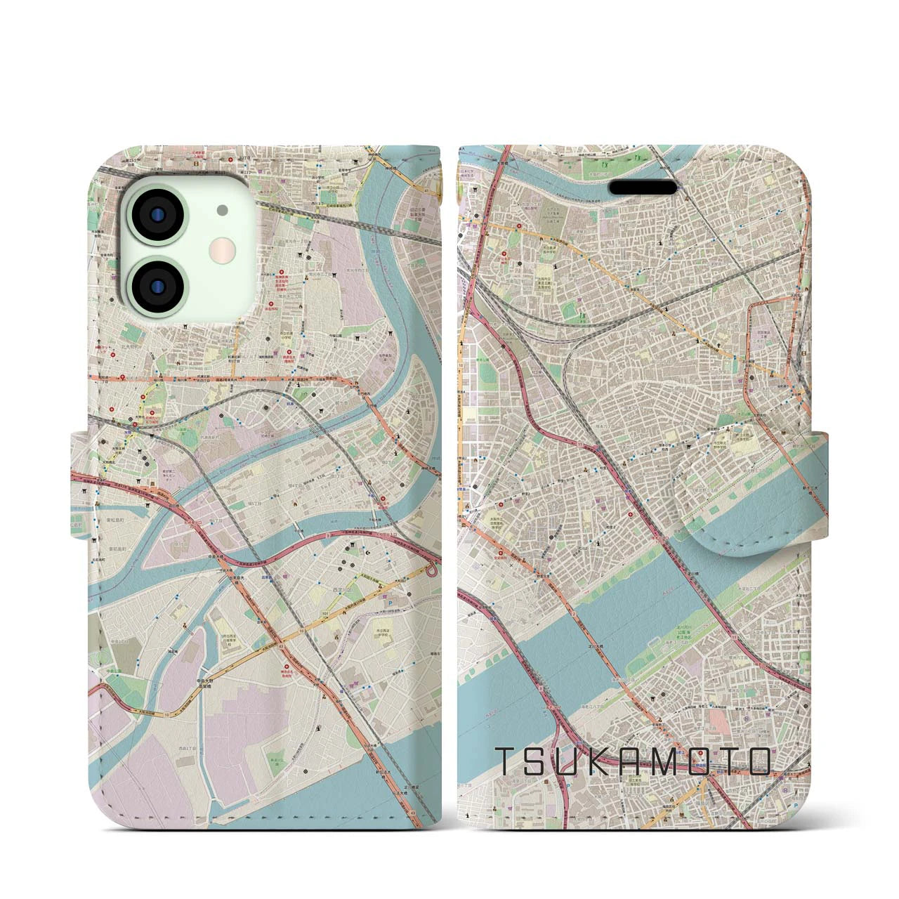 【塚本（大阪府）】地図柄iPhoneケース（手帳タイプ）