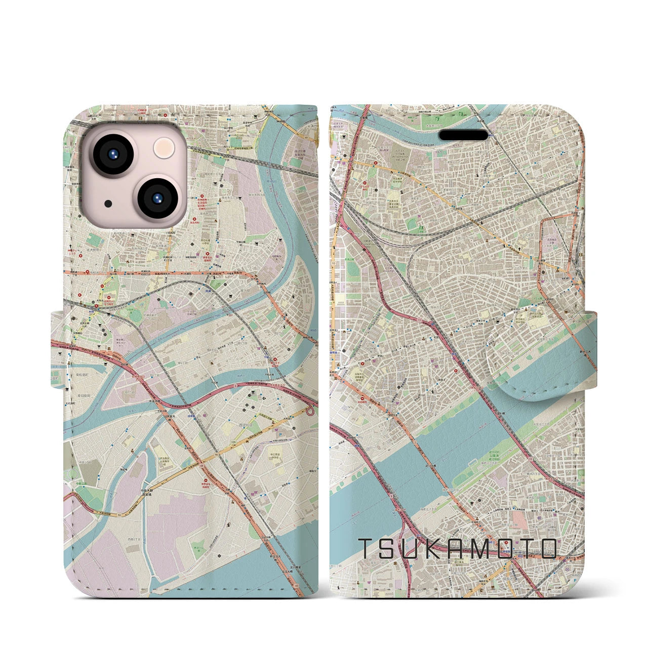 【塚本（大阪府）】地図柄iPhoneケース（手帳タイプ）