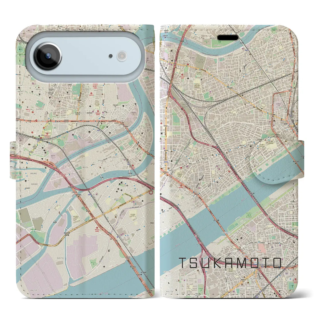 【塚本（大阪府）】地図柄iPhoneケース（手帳タイプ）モノトーン・iPhone 17 Pro Max 用