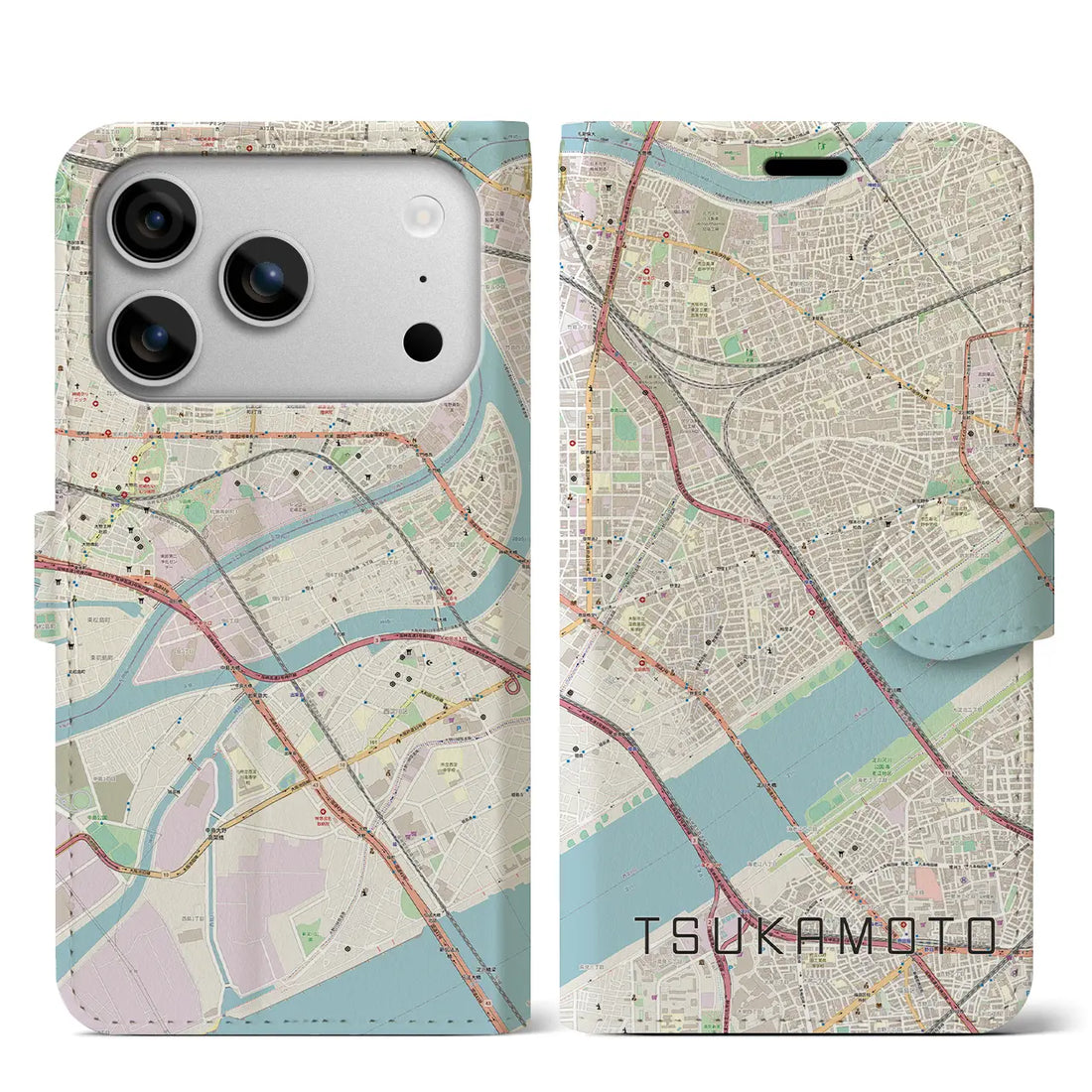 【塚本（大阪府）】地図柄iPhoneケース（手帳タイプ）ナチュラル・iPhone 17 Pro Max 用