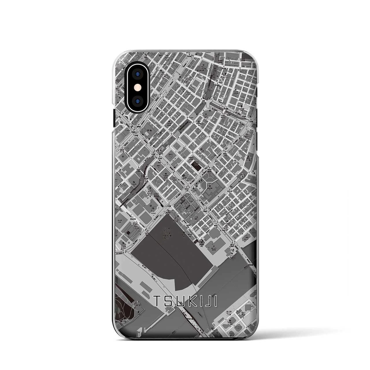 【築地（東京都）】地図柄iPhoneケース（クリアタイプ）モノトーン・iPhone XS / X 用