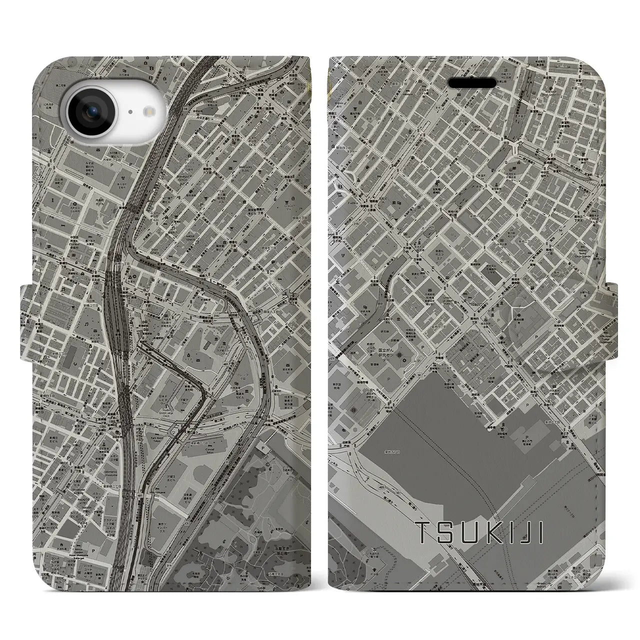 【築地（東京都）】地図柄iPhoneケース（手帳タイプ）
