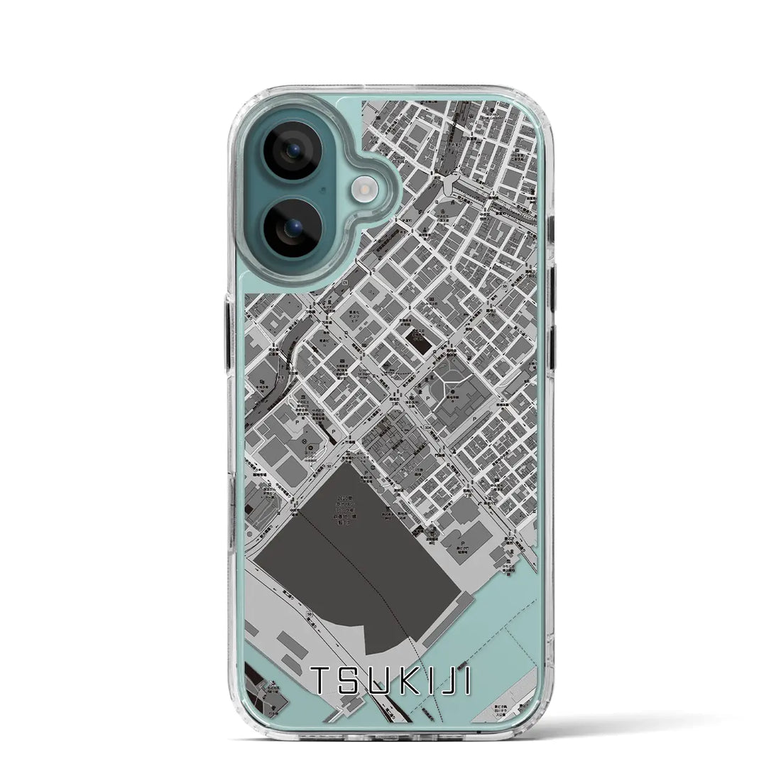 【築地(東京都)】地図柄iPhoneケース(MagSafeタイプ)モノトーン・iPhone 16 Pro 用