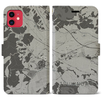 【つきのわ（埼玉県）】地図柄iPhoneケース（手帳タイプ）モノトーン・iPhone 11 用