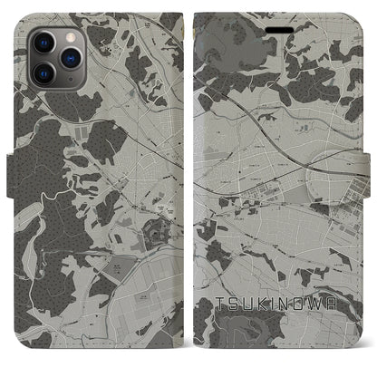 【つきのわ（埼玉県）】地図柄iPhoneケース（手帳タイプ）モノトーン・iPhone 11 Pro Max 用