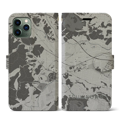 【つきのわ（埼玉県）】地図柄iPhoneケース（手帳タイプ）モノトーン・iPhone 11 Pro 用