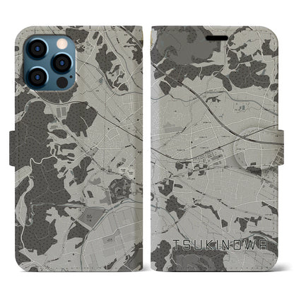 【つきのわ（埼玉県）】地図柄iPhoneケース（手帳タイプ）モノトーン・iPhone 12 / 12 Pro 用