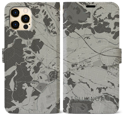 【つきのわ（埼玉県）】地図柄iPhoneケース（手帳タイプ）モノトーン・iPhone 12 Pro Max 用