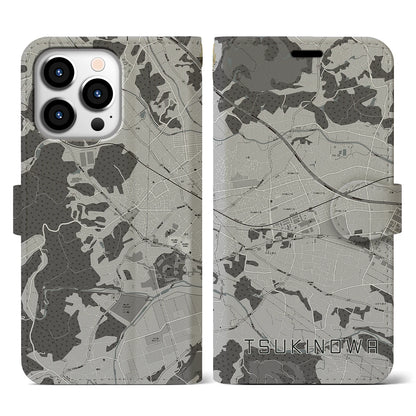 【つきのわ（埼玉県）】地図柄iPhoneケース（手帳タイプ）モノトーン・iPhone 13 Pro 用