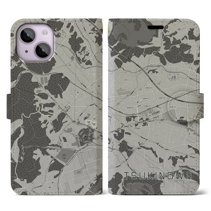 【つきのわ（埼玉県）】地図柄iPhoneケース（手帳タイプ）モノトーン・iPhone 14 用