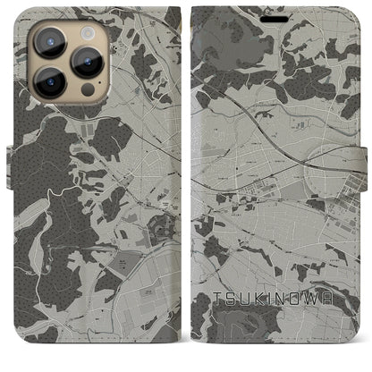 【つきのわ（埼玉県）】地図柄iPhoneケース（手帳タイプ）モノトーン・iPhone 14 Pro Max 用