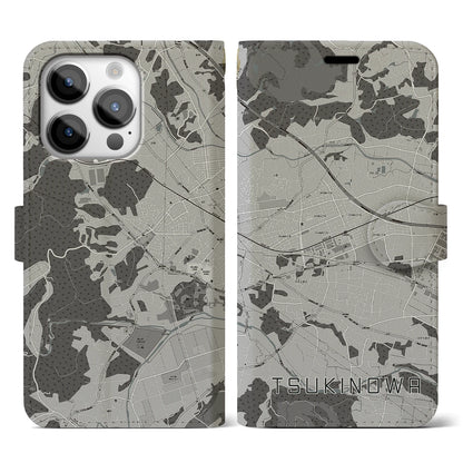 【つきのわ（埼玉県）】地図柄iPhoneケース（手帳タイプ）モノトーン・iPhone 14 Pro 用