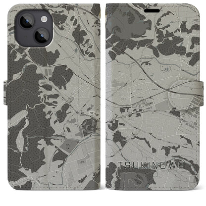 【つきのわ（埼玉県）】地図柄iPhoneケース（手帳タイプ）モノトーン・iPhone 14 Plus 用
