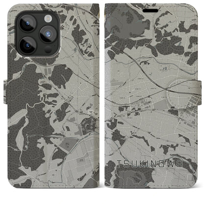 【つきのわ（埼玉県）】地図柄iPhoneケース（手帳タイプ）モノトーン・iPhone 15 Pro Max 用