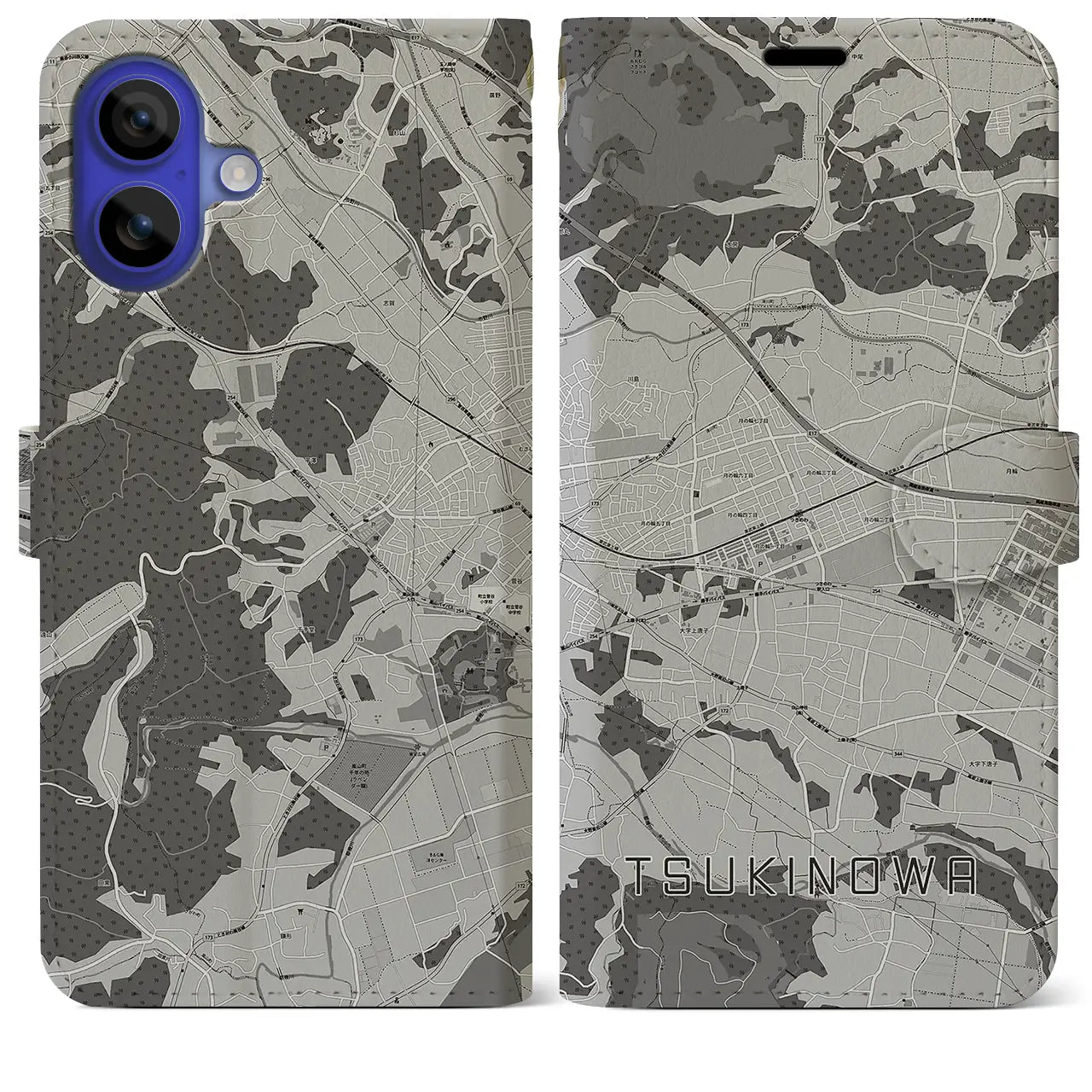 【つきのわ（埼玉県）】地図柄iPhoneケース（手帳タイプ）