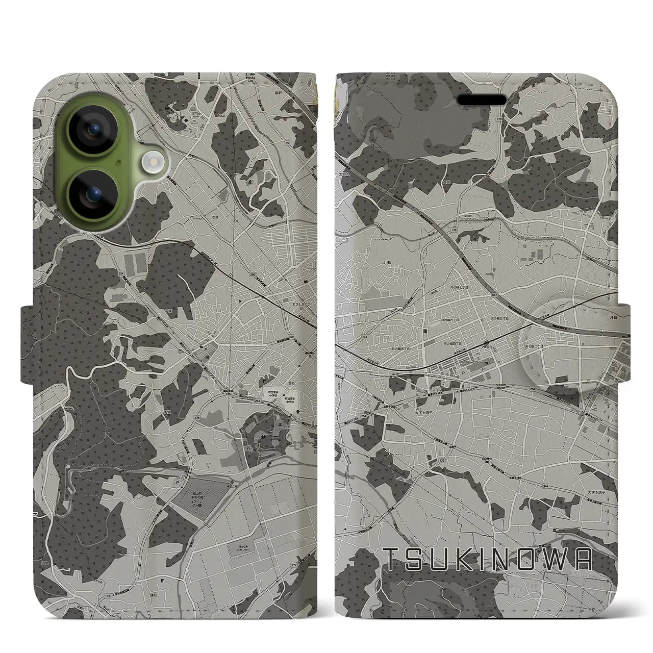 【つきのわ（埼玉県）】地図柄iPhoneケース（手帳タイプ）