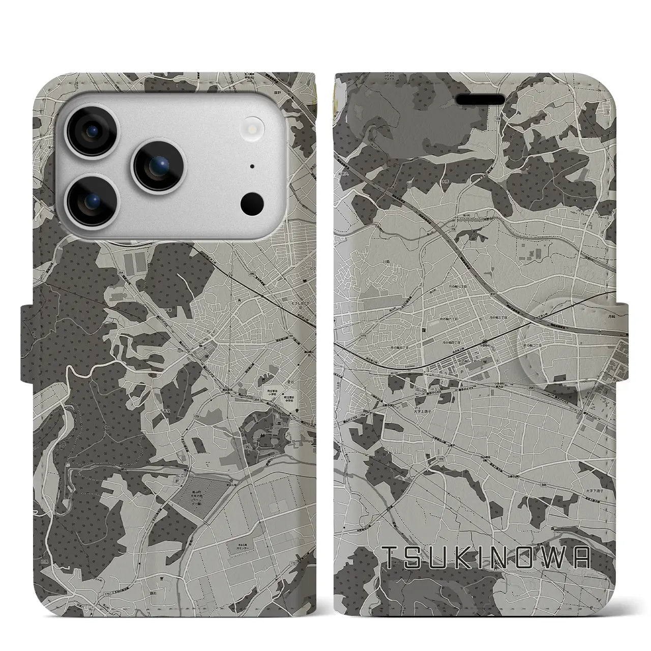 【つきのわ（埼玉県）】地図柄iPhoneケース（手帳タイプ）