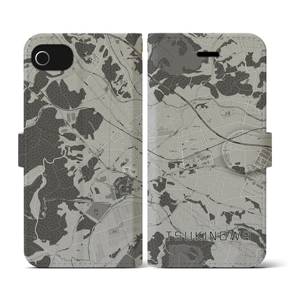 【つきのわ（埼玉県）】地図柄iPhoneケース（手帳タイプ）モノトーン・iPhone SE（第3 / 第2世代） / 8 / 7 / 6s / 6 用