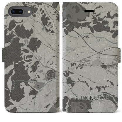 【つきのわ（埼玉県）】地図柄iPhoneケース（手帳タイプ）モノトーン・iPhone 8Plus /7Plus / 6sPlus / 6Plus 用