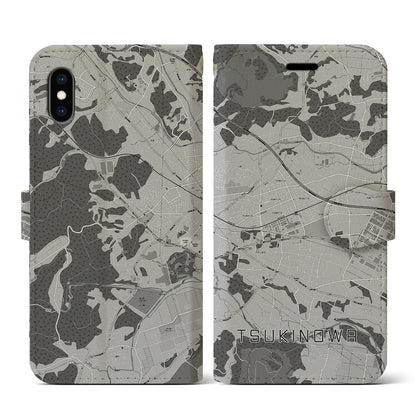 【つきのわ（埼玉県）】地図柄iPhoneケース（手帳タイプ）モノトーン・iPhone XS / X 用