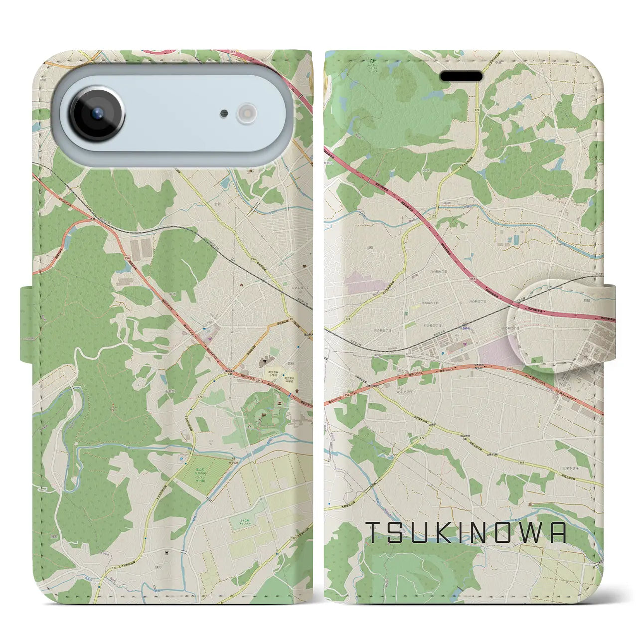 【つきのわ（埼玉県）】地図柄iPhoneケース（手帳タイプ）