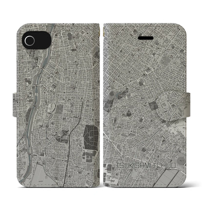 【月寒中央（北海道）】地図柄iPhoneケース（手帳タイプ）モノトーン・iPhone SE（第3 / 第2世代） / 8 / 7 / 6s / 6 用