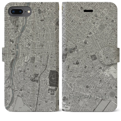 【月寒中央（北海道）】地図柄iPhoneケース（手帳タイプ）モノトーン・iPhone 8Plus /7Plus / 6sPlus / 6Plus 用