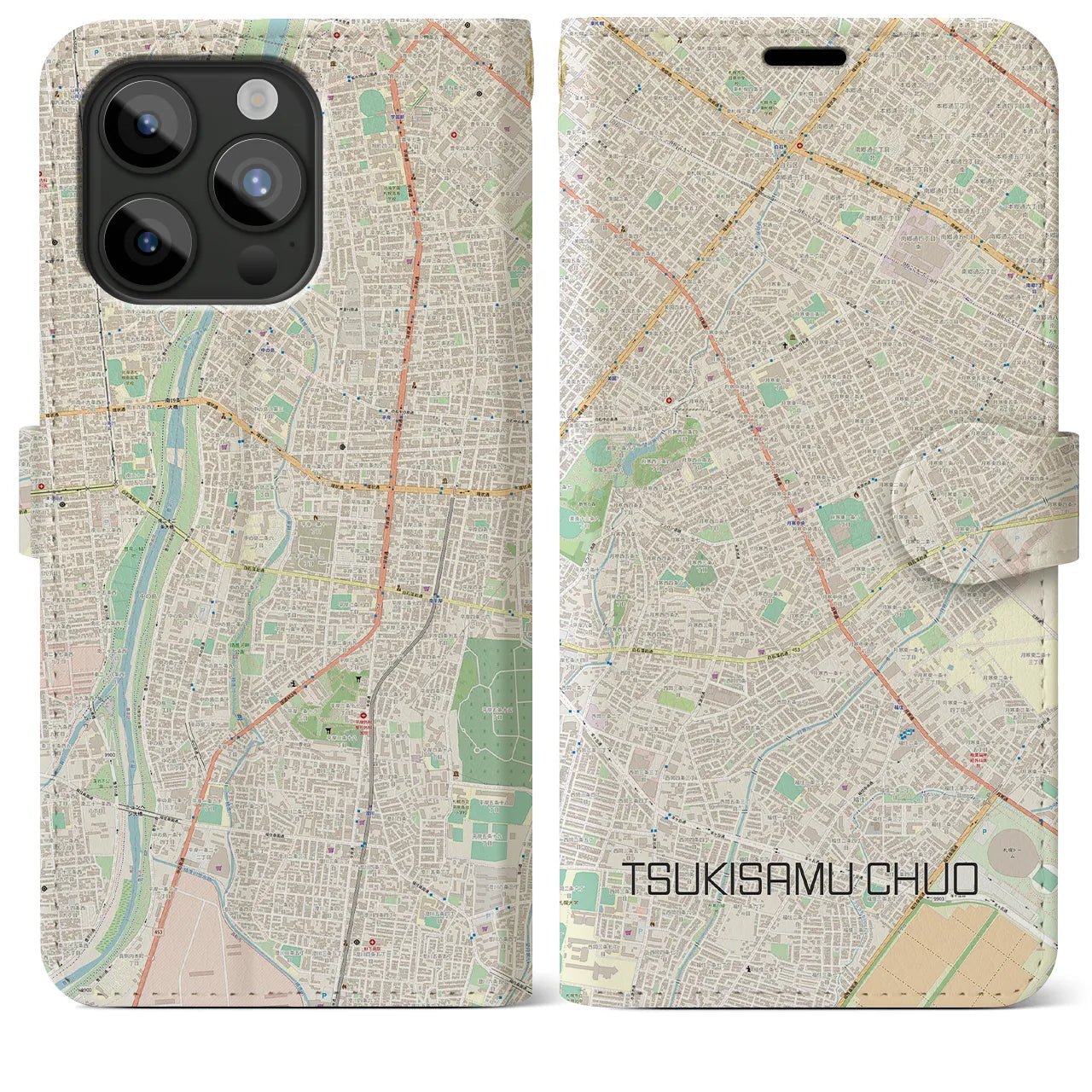 【月寒中央（北海道）】地図柄iPhoneケース（手帳タイプ）