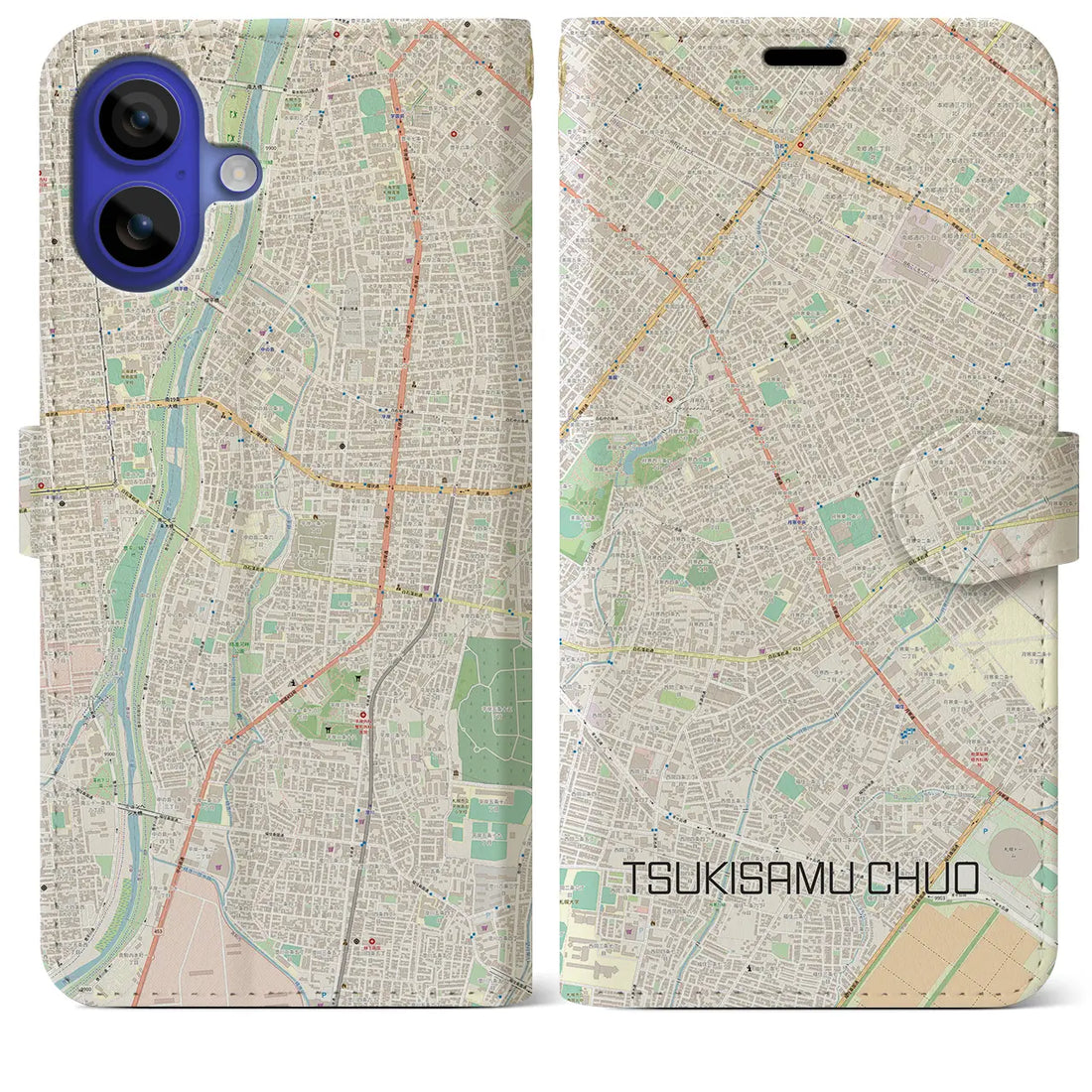 【月寒中央(北海道)】地図柄iPhoneケース(手帳タイプ)ナチュラル・iPhone 16 Pro Max 用