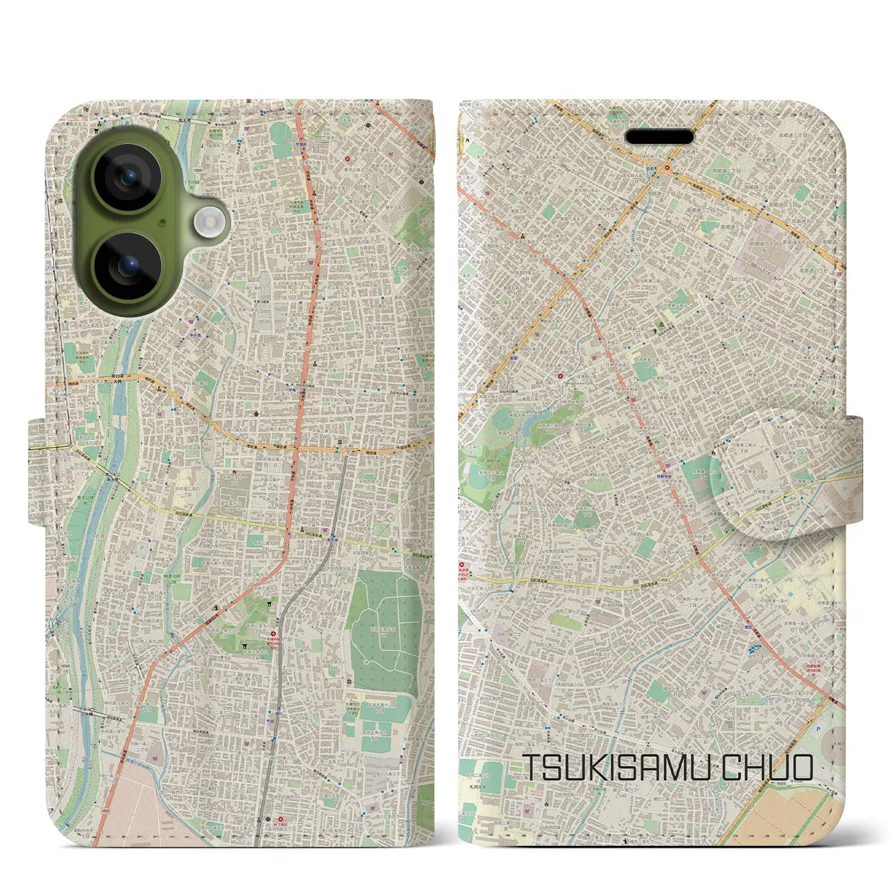 【月寒中央(北海道)】地図柄iPhoneケース(手帳タイプ)