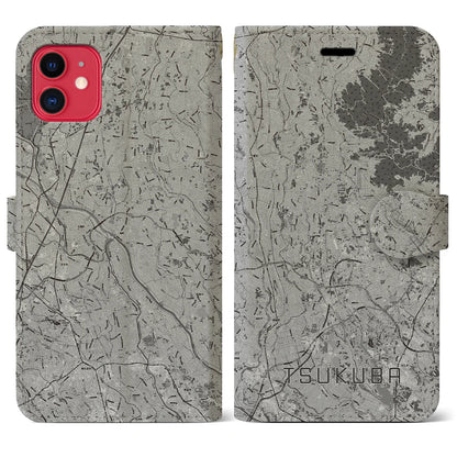 【つくば2（茨城県）】地図柄iPhoneケース（手帳タイプ）モノトーン・iPhone 11 用