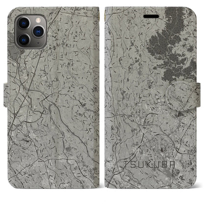 【つくば2（茨城県）】地図柄iPhoneケース（手帳タイプ）モノトーン・iPhone 11 Pro Max 用