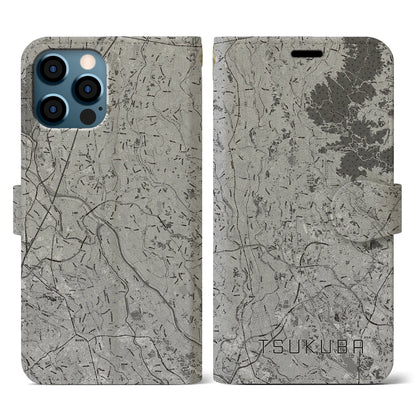【つくば2（茨城県）】地図柄iPhoneケース（手帳タイプ）モノトーン・iPhone 12 / 12 Pro 用